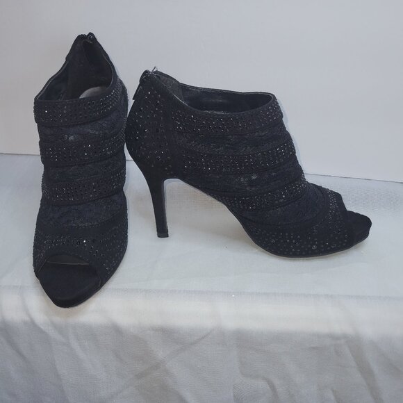 Dressy Black booties with high heels and open toe-Size 7 - Picture 3 of 7